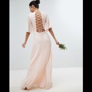 ASOS Lace Up Flutter Sleeve Nude Dress / Gown